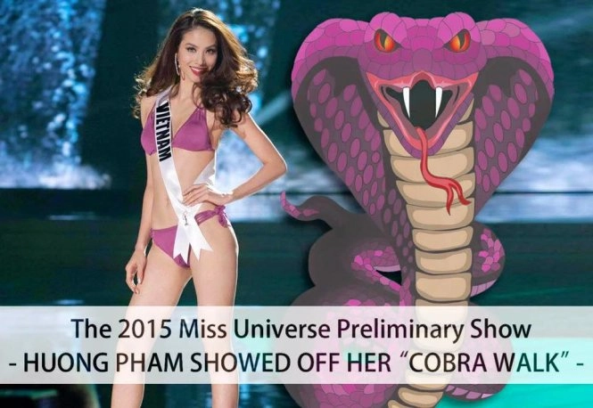 ​Phạm Hương trình diễn bước đi “hổ mang” trong phần thi áo tắm
