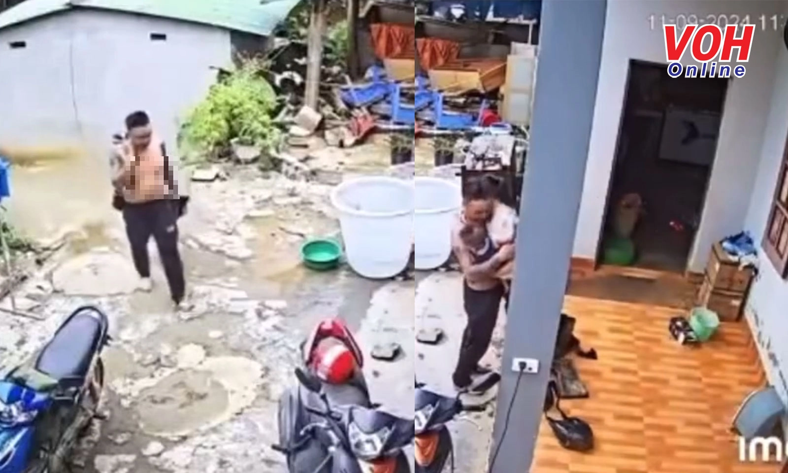 Vợ òa khóc nức nở ôm chầm lấy chồng sau 3 ngày mất liên lạc vì bão lũ