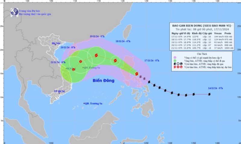 Siêu bão Man-yi có thể sẽ tiến vào Biển Đông trong đêm nay
