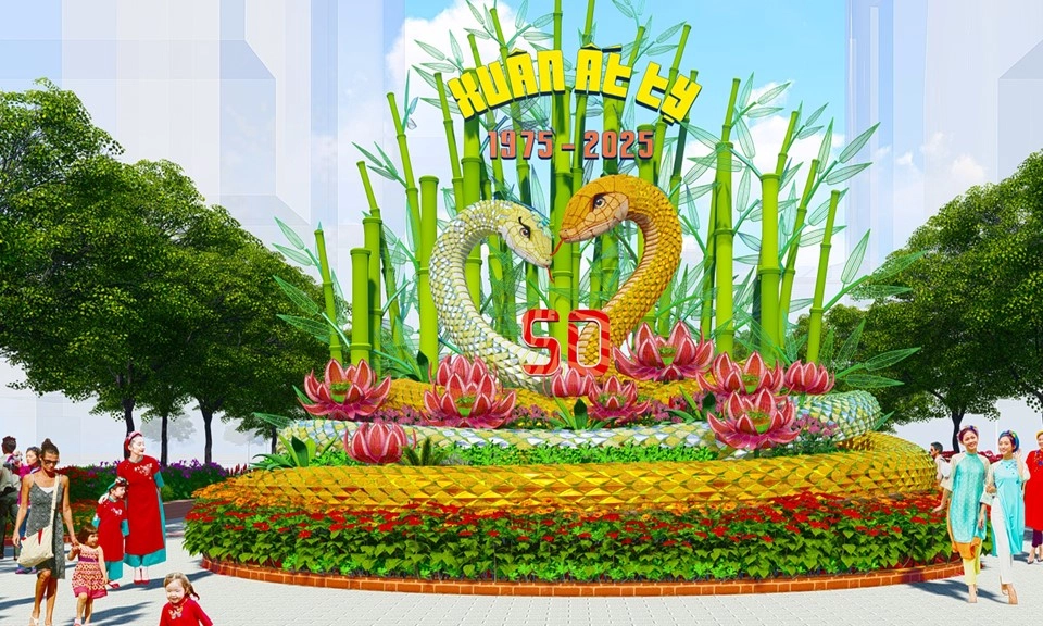 Đường hoa Nguyễn Huệ 2025: 70% vật liệu chế tác linh vật là vật liệu thân thiện môi trường