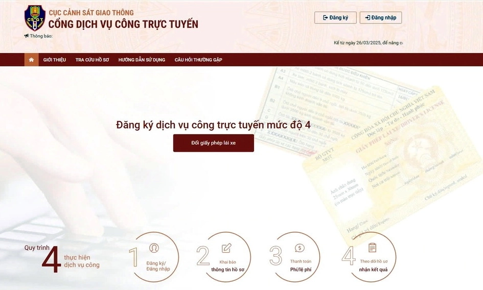 Cục CSGT vận hành trang dịch vụ công mới cho việc cấp, đổi giấy phép lái xe