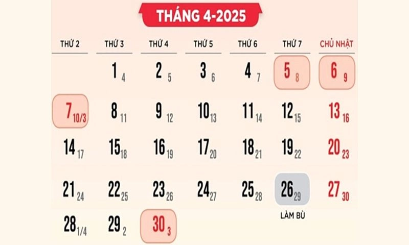 Lịch nghỉ lễ 30/4 - 1/5: Công chức, viên chức sẽ làm bù vào ngày 26/4