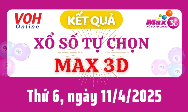 Vietlott MAX 3D 11/4 - Kết quả xổ số Vietlott hôm nay thứ 6 11/4/2025