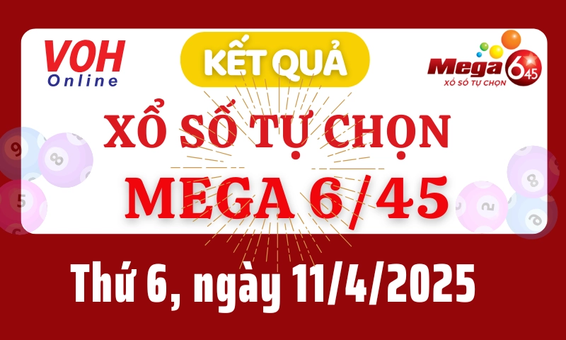 Vietlott MEGA 645 11/4 - Kết quả xổ số Vietlott hôm nay thứ 6 11/4/2025