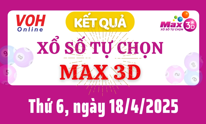 Vietlott MAX 3D 18/4 - Kết quả xổ số Vietlott hôm nay thứ 6 18/4/2025