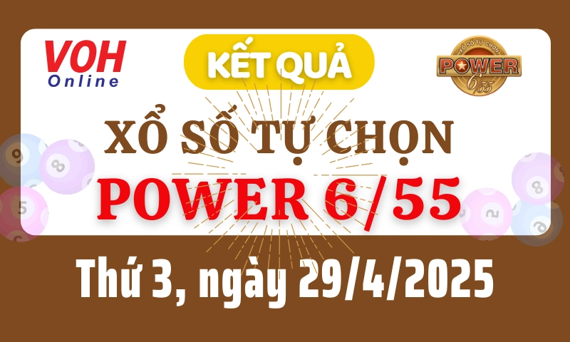 Vietlott POWER 655 29/4 - Kết quả xổ số Vietlott hôm nay thứ 3 29/4/2025