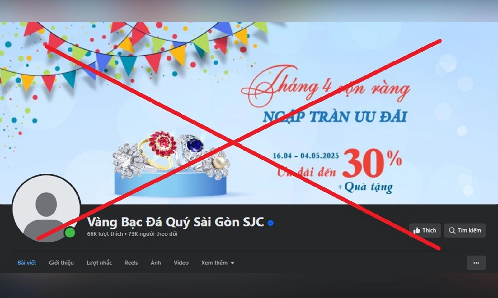 Cảnh giác trước các fanpage giả mạo Công ty Vàng Bạc Đá Quý Sài Gòn SJC