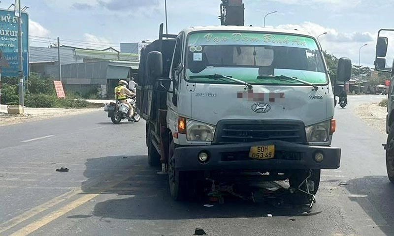 Vợ chồng đi xe đạp điện va chạm xe tải chồng tử vong, vợ bị thương