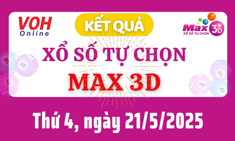 Vietlott MAX 3D 21/5 - Kết quả xổ số Vietlott hôm nay thứ 4 21/5/2025