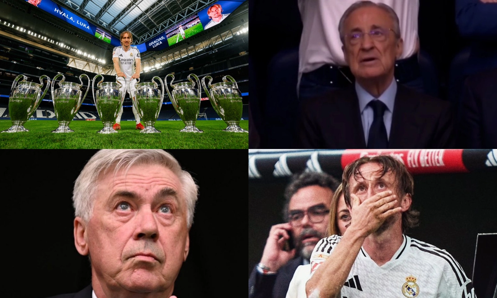 Perez khóc nấc nhìn Modric và Ancelotti rời Real Madrid 