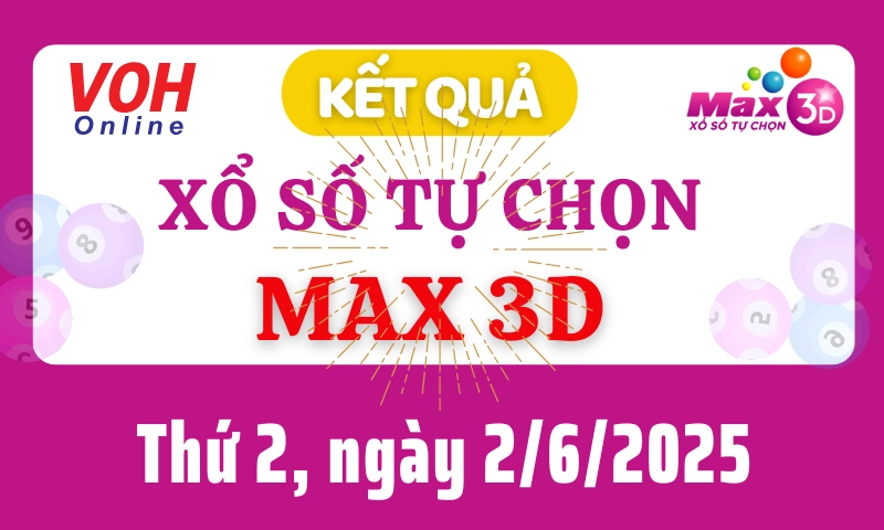 Vietlott MAX 3D 2/6 - Kết quả xổ số Vietlott hôm nay thứ 2 2/6/2025