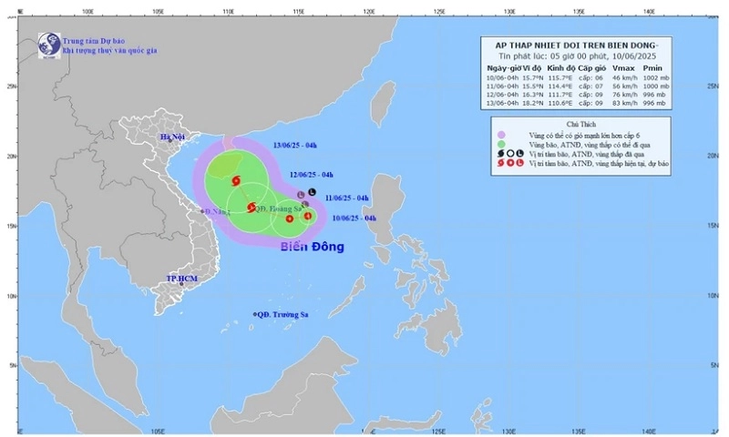 Áp thấp nhiệt đới có khả năng mạnh lên thành bão