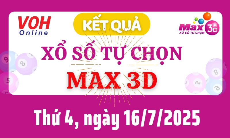 Vietlott MAX 3D 16/7 - Kết quả xổ số Vietlott hôm nay thứ 4 16/7/2025