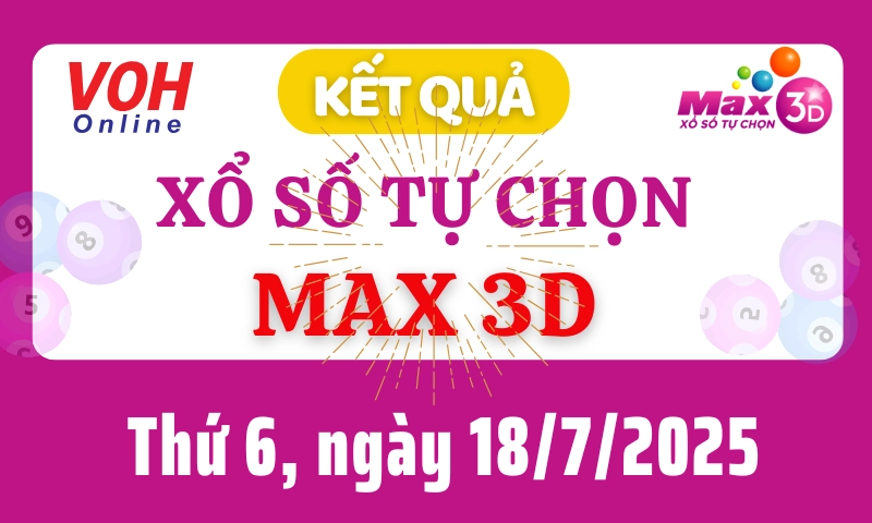 Vietlott MAX 3D 18/7 - Kết quả xổ số Vietlott hôm nay thứ 6 18/7/2025