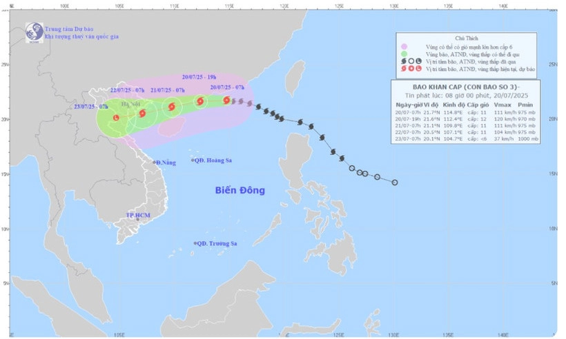 Bão số 3 giật cấp 14, cách Quảng Ninh - Hải Phòng khoảng 705km