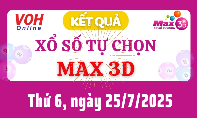 Vietlott MAX 3D 25/7 - Kết quả xổ số Vietlott hôm nay thứ 6 25/7/2025