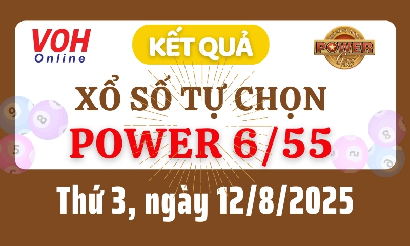 Vietlott POWER 655 12/8 - Kết quả xổ số Vietlott hôm nay thứ 3 12/8/2025