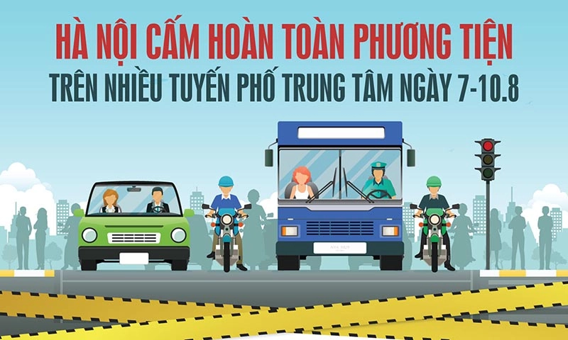 Hà Nội cấm hoàn toàn phương tiện trên nhiều tuyến đuờng từ ngày 7 - 10/8
