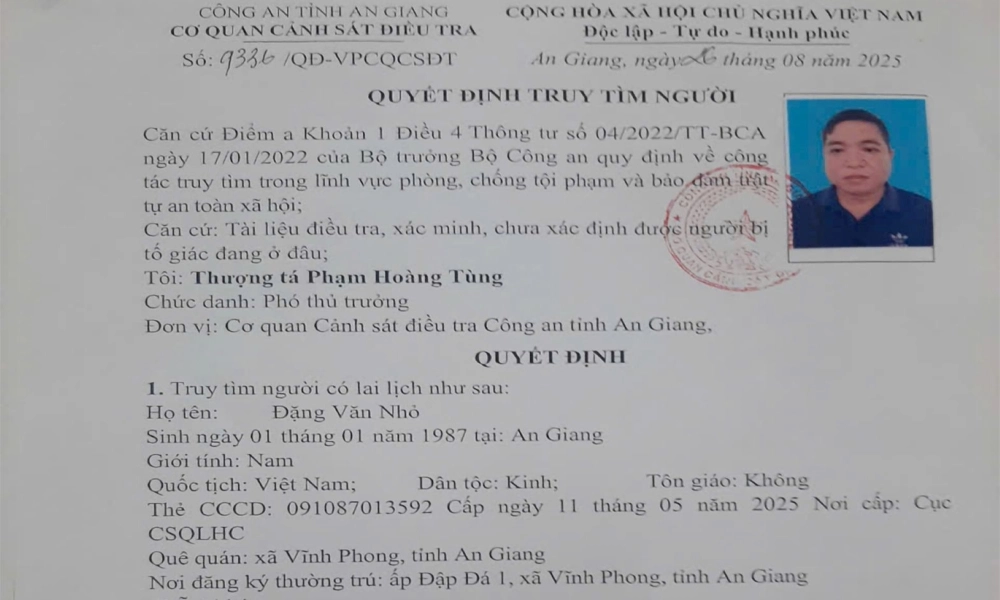 An Giang phát thông báo truy tìm kẻ dùng giấy tờ đất giả lừa đảo