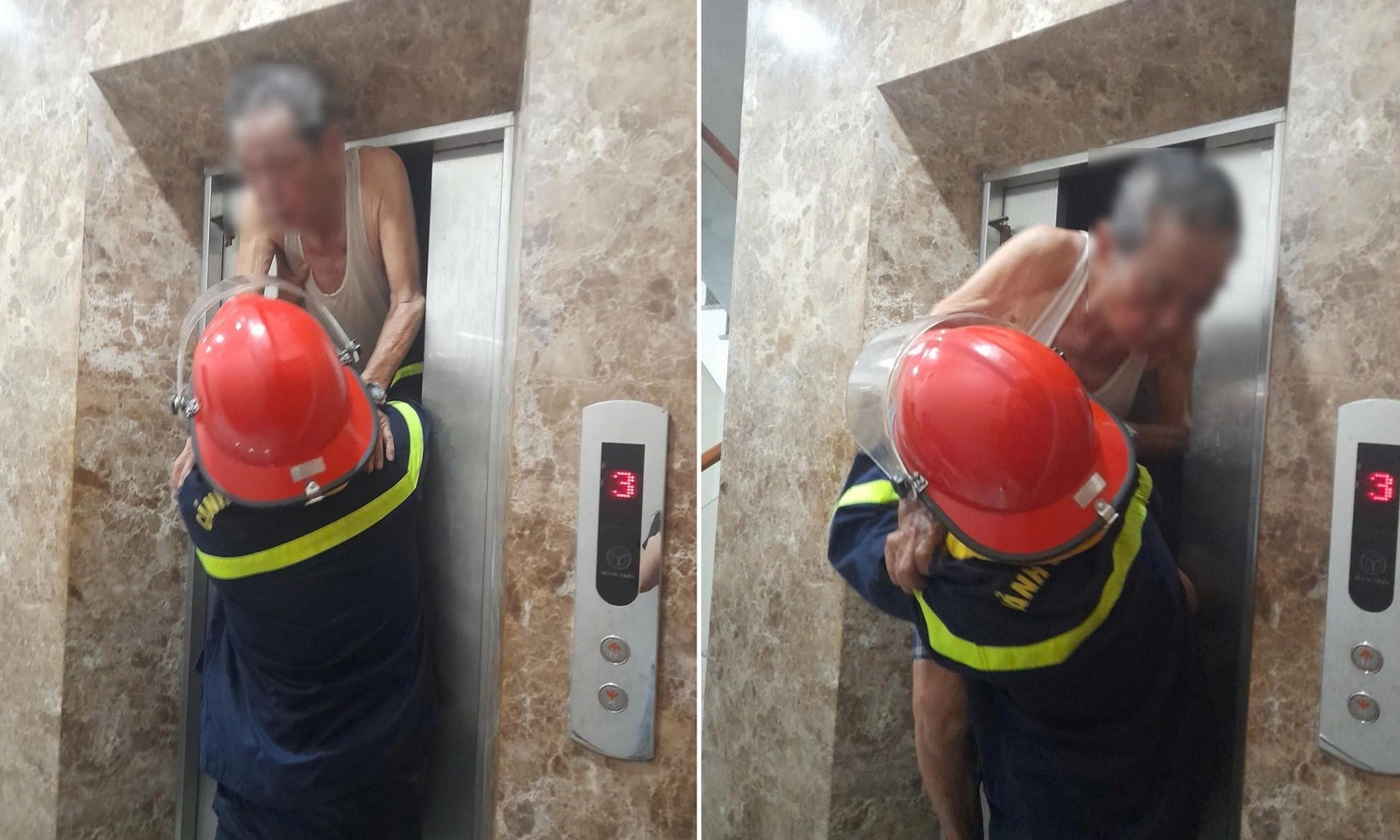 Giải cứu cụ ông mắc kẹt trong thang máy