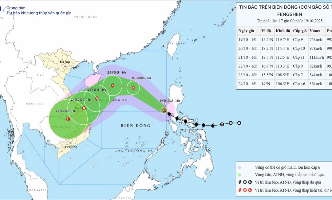 Bão Fengshen đi vào Biển Đông, trở thành cơn bão số 12 năm 2025