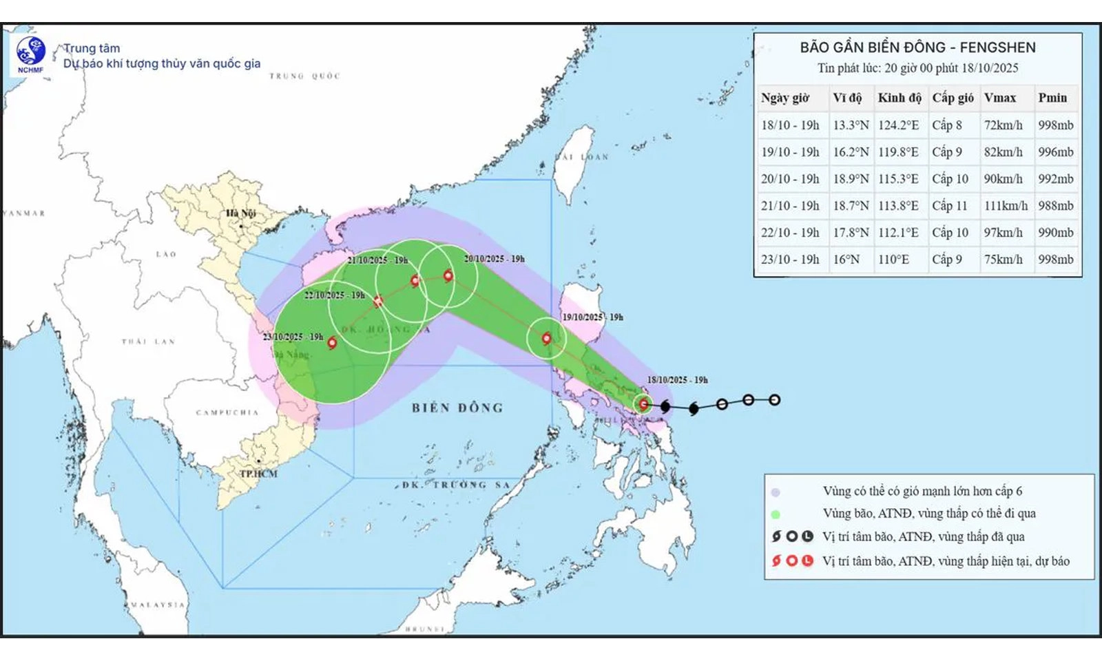 Bão Fengshen hướng vào Biển Đông, có thể mạnh lên cấp 11