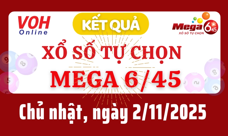 Vietlott MEGA 645 2/11 - Kết quả xổ số Vietlott hôm nay chủ nhật 2/11/2025