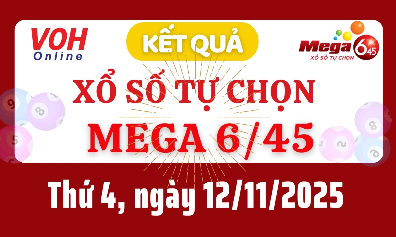 Vietlott MEGA 645 12/11 - Kết quả xổ số Vietlott hôm nay thứ 4 12/11/2025
