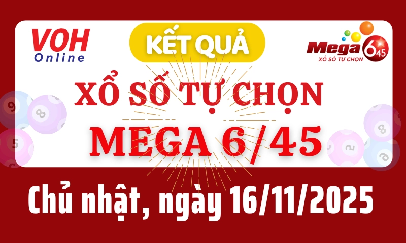 Vietlott MEGA 645 16/11 - Kết quả xổ số Vietlott hôm nay chủ nhật 16/11/2025