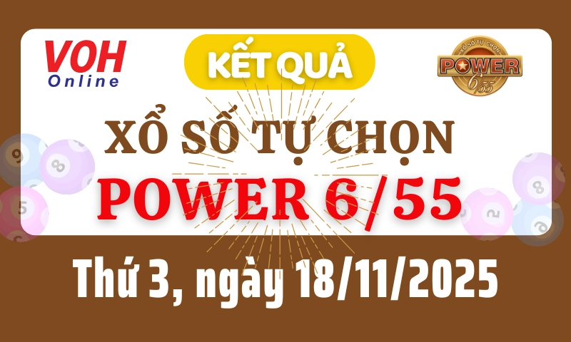 Vietlott POWER 655 18/11 - Kết quả xổ số Vietlott hôm nay thứ 3 18/11/2025