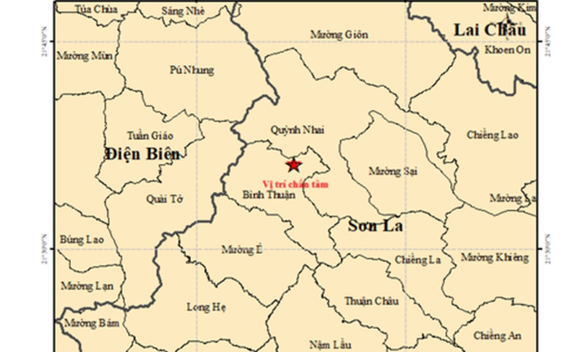 Hai trận động đất tại Sơn La và Huế có độ lớn từ 3,6 đến 4 độ