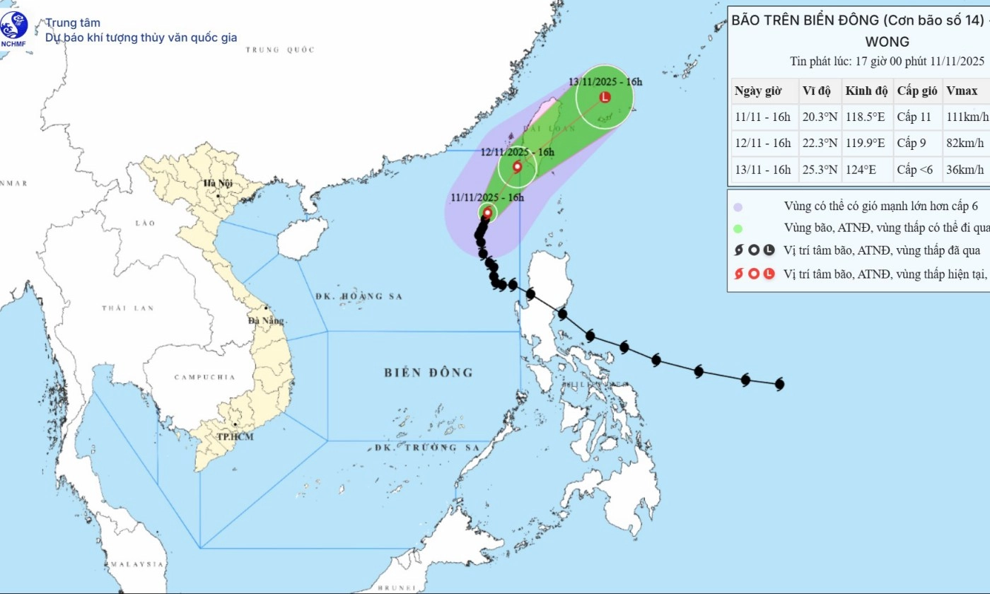 Bão số 14 giữ nguyên cường độ, sắp suy yếu dần