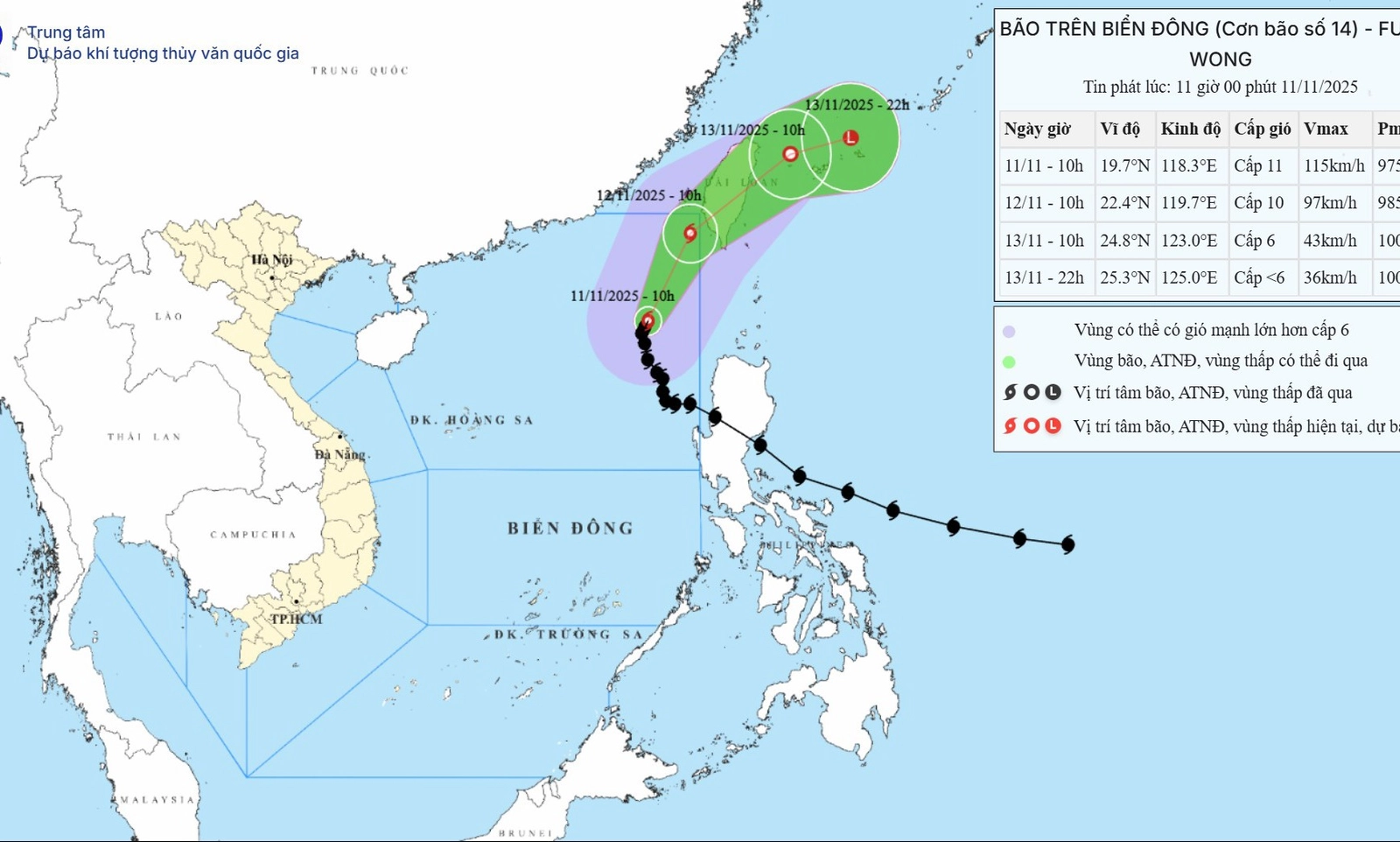 Bão số 14 giật cấp 14 trên Biển Đông