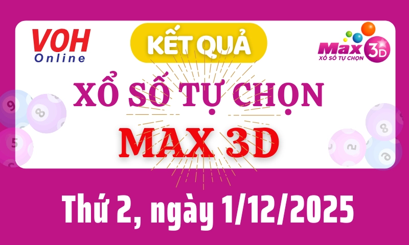 Vietlott MAX 3D 1/12 - Kết quả xổ số Vietlott hôm nay thứ 2 1/12/2025