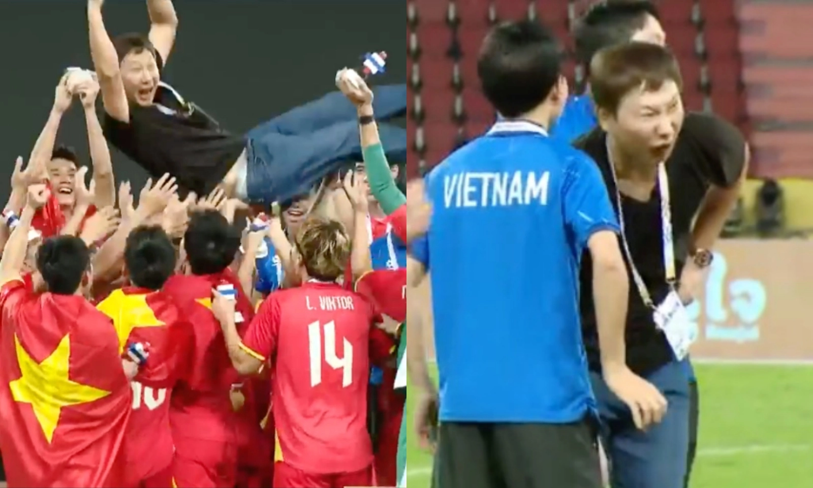 Thầy Kim bị đau vì dàn học trò U22 Việt Nam ăn mừng khó đỡ