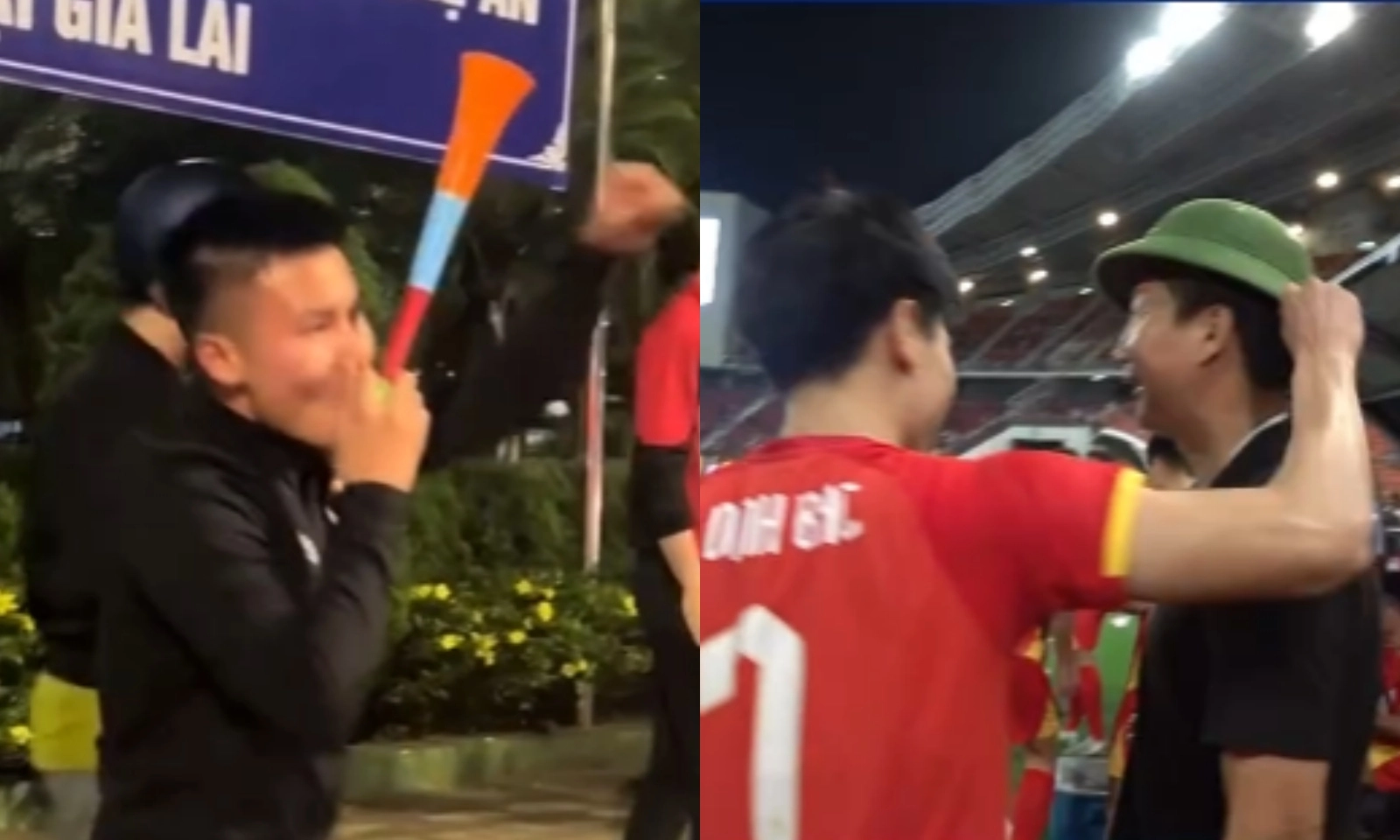 Đình Bắc đội mũ cối cho thầy Kim, Quang Hải quẩy ăn mừng cực nhiệt ngoài đường