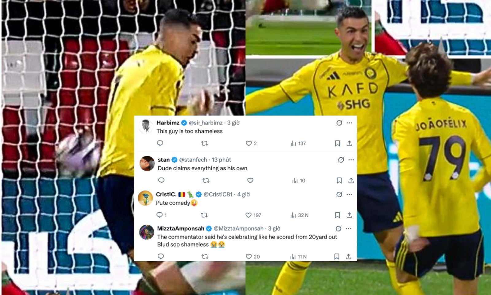 Ronaldo bị chế giễu vì pha ghi bàn bằng lưng