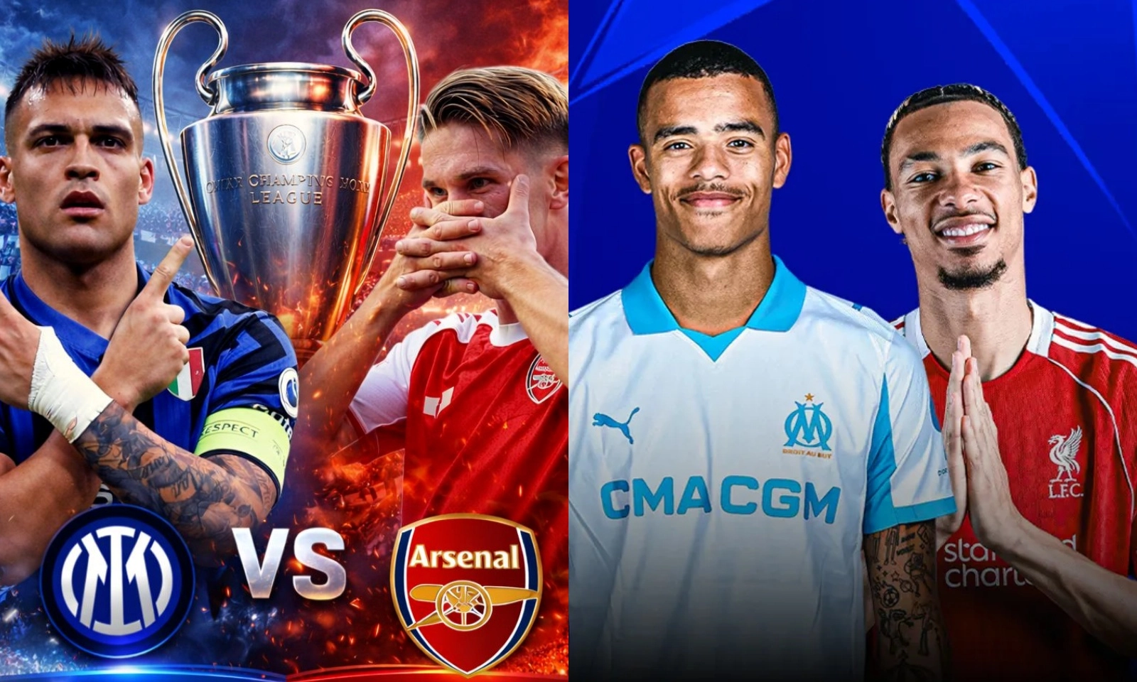Lịch thi đấu Champions League tuần này: Inter Milan vs Arsenal | Marseille vs Liverpool