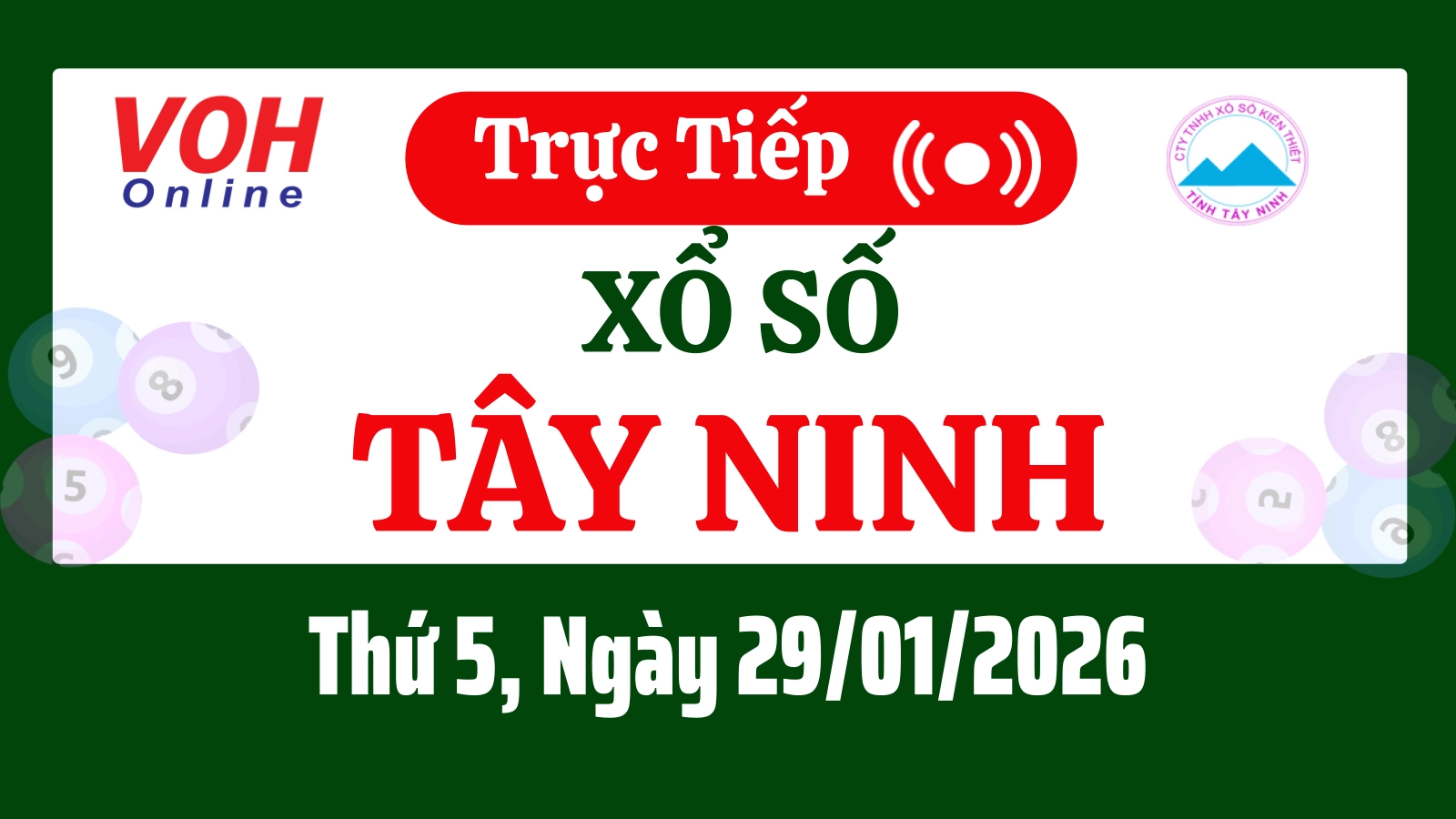 XSTN 29/1 - Kết quả xổ số Tây Ninh hôm nay thứ 5 ngày 29/1/2026