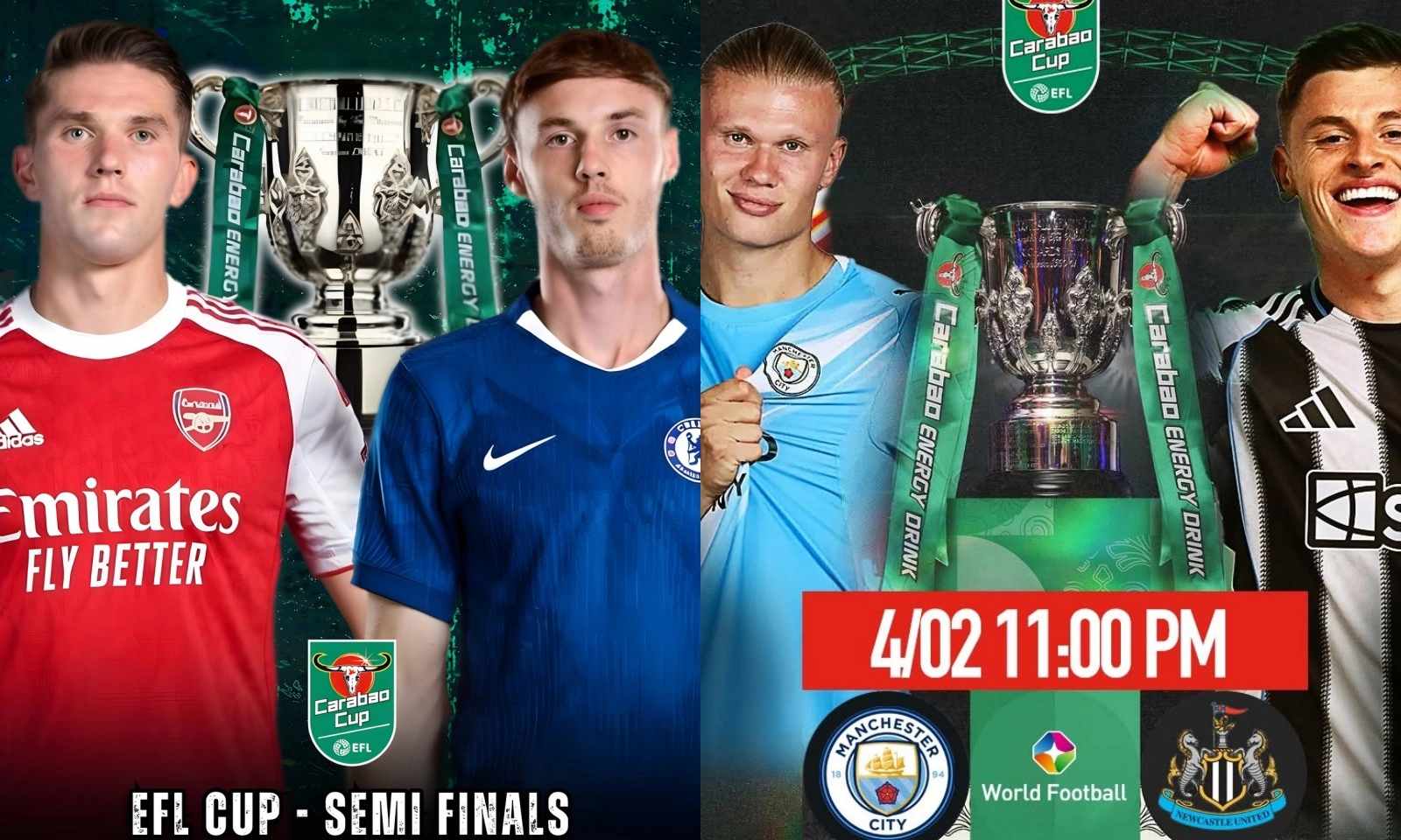 Lịch thi đấu Bán kết Carabao Cup: Arsenal vs Chelsea | Man City vs Newcastle