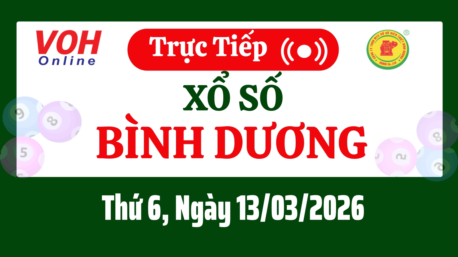 XSBD 13/3 - Kết quả xổ số Bình Dương hôm nay thứ 6 ngày 13/3/2026