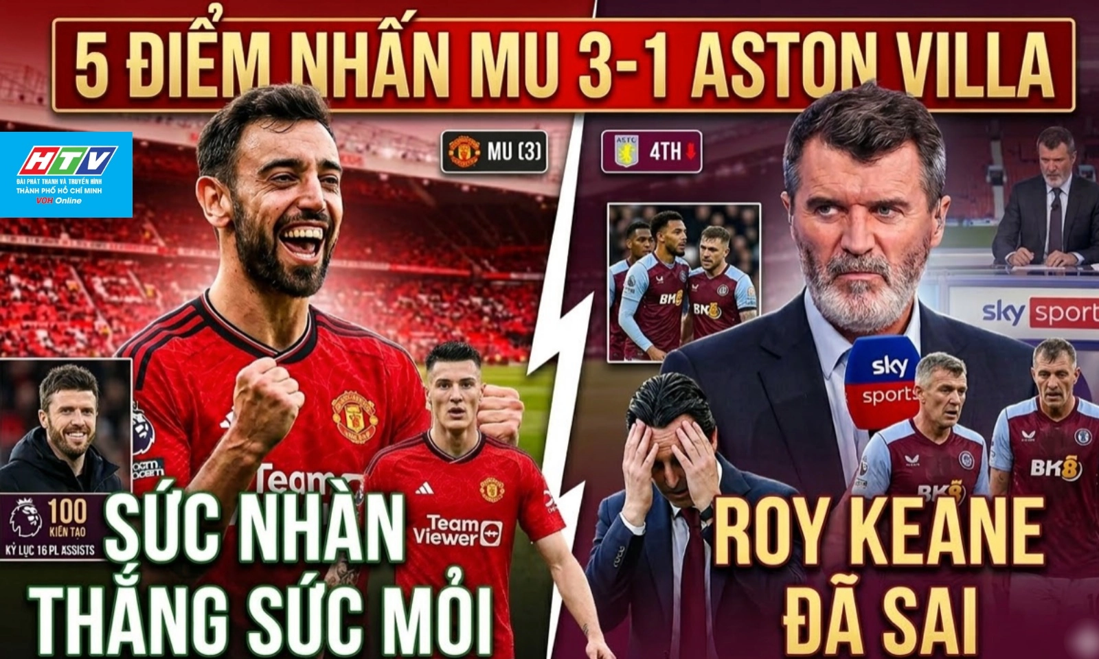 5 điểm nhấn MU 3-1 Aston Villa: Roy Keane đã sai | Sức nhàn thắng sức mỏi