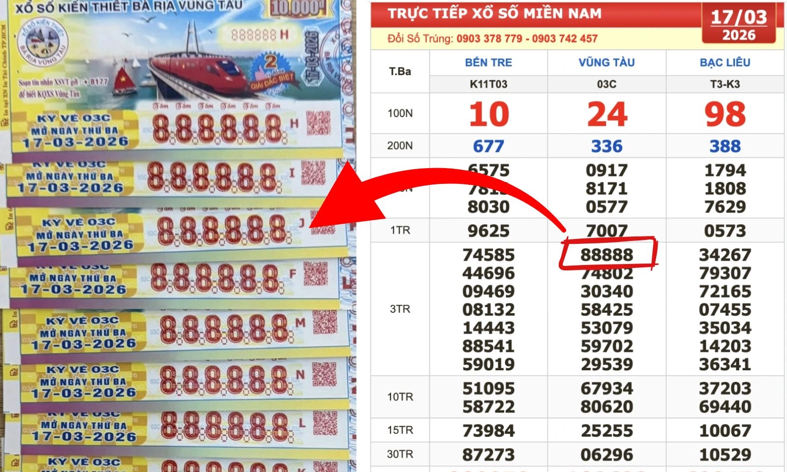 Hàng loạt người trúng thưởng nhờ dãy số 888888