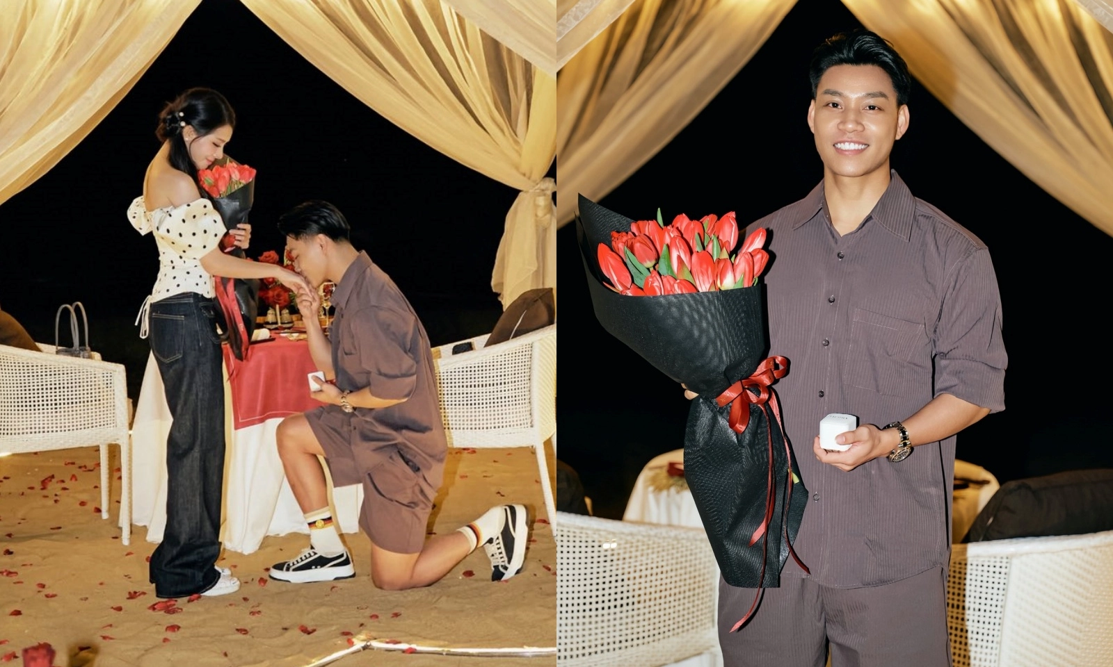 Tuyển thủ Việt Nam cầu hôn bạn gái bên bờ biển lãng mạn