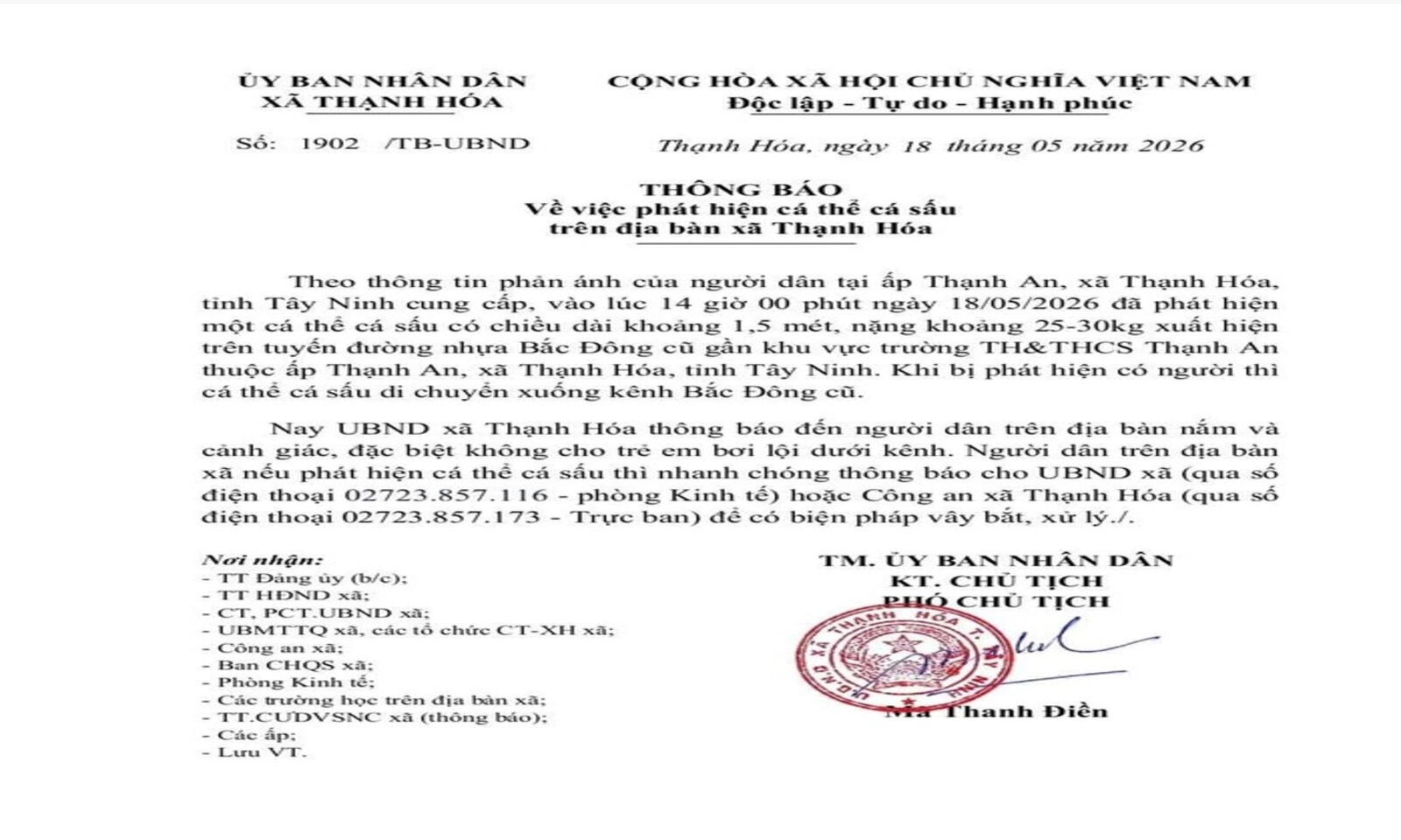 Tây Ninh cảnh báo khẩn sau khi cá sấu xuất hiện gần trường học