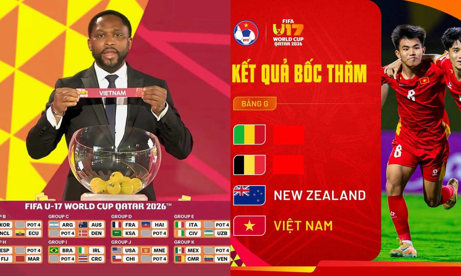 Kết quả bốc thăm U17 World Cup 2026: U17 Việt Nam rơi vào bảng dễ thở
