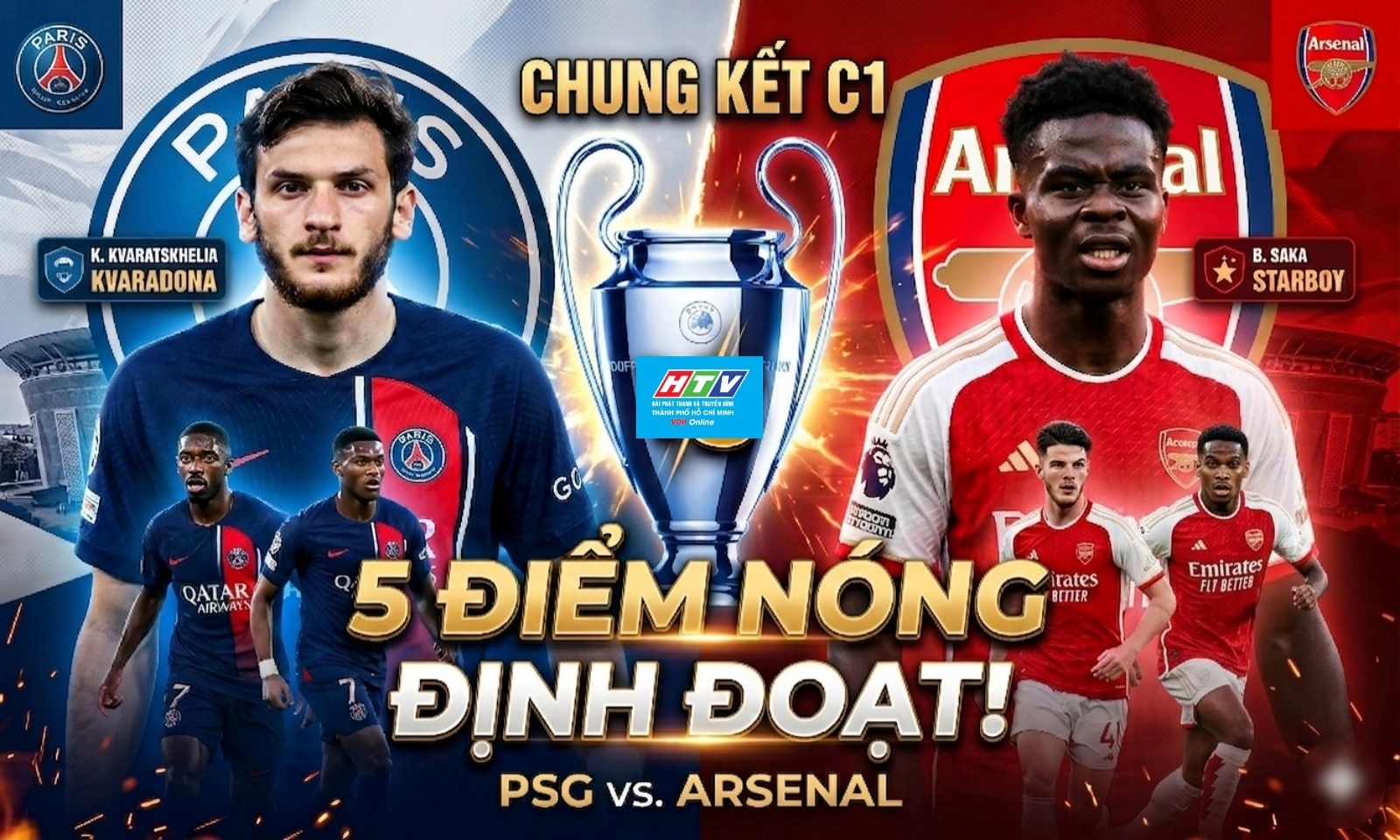 5 điểm nóng PSG vs Arsenal: Bài toán Saka - Kvaratskhelia | Rice đấu bậc thầy trung tuyến