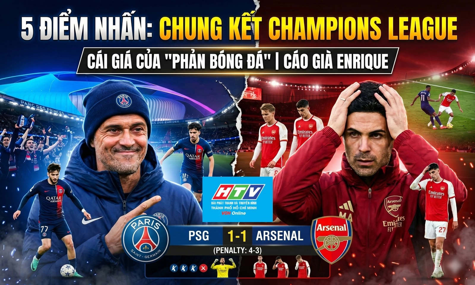 5 điểm nhấn PSG 1-1 Arsenal (Penalty: 4-3): Cái giá của phản bóng đá | Cáo già Enrique