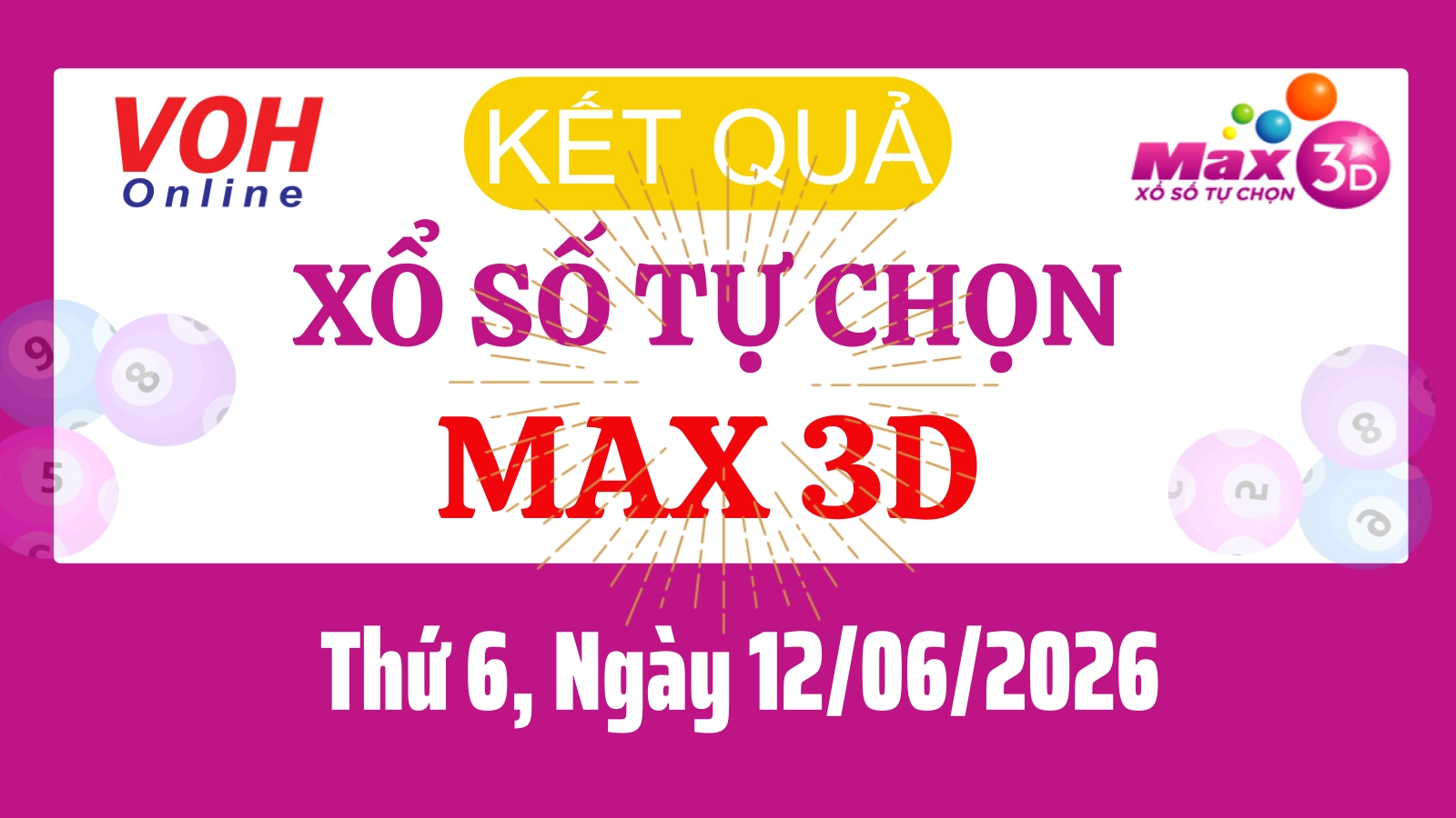 Vietlott MAX 3D 12/06 - Kết quả xổ số Vietlott hôm nay Thứ 6 12/06/2026